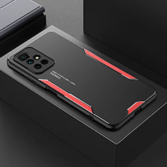 Handyhülle Hülle Luxus Aluminium Metall und Silikon Rahmen Tasche für Xiaomi Redmi Note 11 4G (2021) Rot