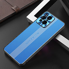 Handyhülle Hülle Luxus Aluminium Metall und Silikon Rahmen Tasche J01 für Oppo Find X3 Pro 5G Blau