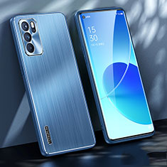 Handyhülle Hülle Luxus Aluminium Metall und Silikon Rahmen Tasche J01 für Oppo Reno6 Pro 5G India Blau