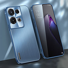 Handyhülle Hülle Luxus Aluminium Metall und Silikon Rahmen Tasche J01 für Oppo Reno8 Pro 5G Blau