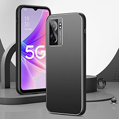 Handyhülle Hülle Luxus Aluminium Metall und Silikon Rahmen Tasche J01 für Realme Q5i 5G Schwarz