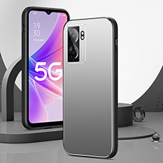 Handyhülle Hülle Luxus Aluminium Metall und Silikon Rahmen Tasche J01 für Realme Q5i 5G Silber