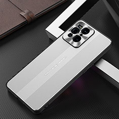 Handyhülle Hülle Luxus Aluminium Metall und Silikon Rahmen Tasche J02 für Oppo Find X3 Pro 5G Silber