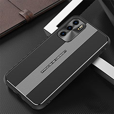 Handyhülle Hülle Luxus Aluminium Metall und Silikon Rahmen Tasche J02 für Oppo Reno6 Pro 5G India Schwarz