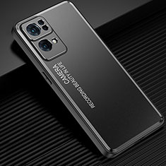 Handyhülle Hülle Luxus Aluminium Metall und Silikon Rahmen Tasche J02 für Oppo Reno7 Pro 5G Schwarz