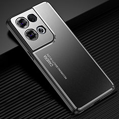 Handyhülle Hülle Luxus Aluminium Metall und Silikon Rahmen Tasche J02 für Oppo Reno8 Pro+ Plus 5G Schwarz