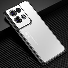 Handyhülle Hülle Luxus Aluminium Metall und Silikon Rahmen Tasche J02 für Oppo Reno9 Pro 5G Silber