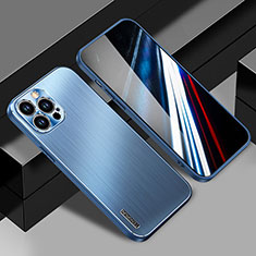Handyhülle Hülle Luxus Aluminium Metall und Silikon Rahmen Tasche JL1 für Apple iPhone 13 Pro Max Blau