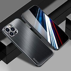 Handyhülle Hülle Luxus Aluminium Metall und Silikon Rahmen Tasche JL1 für Apple iPhone 13 Pro Schwarz
