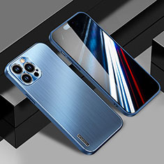 Handyhülle Hülle Luxus Aluminium Metall und Silikon Rahmen Tasche JL1 für Apple iPhone 15 Pro Blau