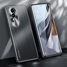 Handyhülle Hülle Luxus Aluminium Metall und Silikon Rahmen Tasche JL1 für Oppo Reno10 Pro+ Plus 5G Schwarz