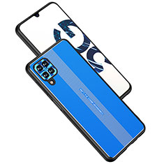 Handyhülle Hülle Luxus Aluminium Metall und Silikon Rahmen Tasche JL1 für Samsung Galaxy F12 Blau