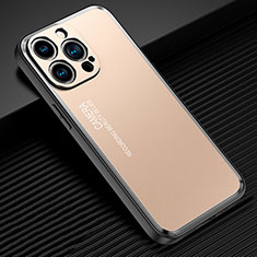 Handyhülle Hülle Luxus Aluminium Metall und Silikon Rahmen Tasche JL2 für Apple iPhone 13 Pro Gold