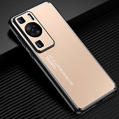 Handyhülle Hülle Luxus Aluminium Metall und Silikon Rahmen Tasche JL2 für Huawei P60 Pro Gold