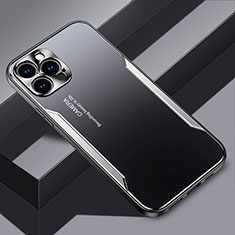 Handyhülle Hülle Luxus Aluminium Metall und Silikon Rahmen Tasche JL3 für Apple iPhone 14 Pro Silber