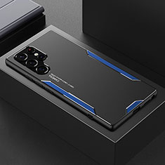 Handyhülle Hülle Luxus Aluminium Metall und Silikon Rahmen Tasche M01 für Samsung Galaxy S21 Ultra 5G Blau