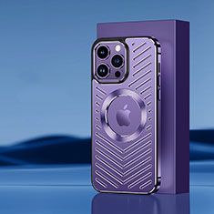 Handyhülle Hülle Luxus Aluminium Metall und Silikon Rahmen Tasche mit Mag-Safe Magnetic Magnetisch AC1 für Apple iPhone 13 Pro Violett