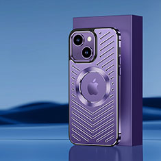 Handyhülle Hülle Luxus Aluminium Metall und Silikon Rahmen Tasche mit Mag-Safe Magnetic Magnetisch AC1 für Apple iPhone 14 Violett