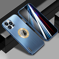 Handyhülle Hülle Luxus Aluminium Metall und Silikon Rahmen Tasche mit Mag-Safe Magnetic Magnetisch JL1 für Apple iPhone 13 Pro Blau