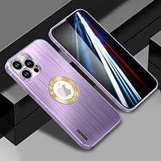 Handyhülle Hülle Luxus Aluminium Metall und Silikon Rahmen Tasche mit Mag-Safe Magnetic Magnetisch JL1 für Apple iPhone 13 Pro Max Violett