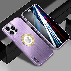 Handyhülle Hülle Luxus Aluminium Metall und Silikon Rahmen Tasche mit Mag-Safe Magnetic Magnetisch JL1 für Apple iPhone 14 Pro Max Violett