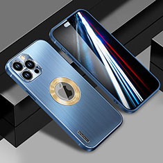 Handyhülle Hülle Luxus Aluminium Metall und Silikon Rahmen Tasche mit Mag-Safe Magnetic Magnetisch JL1 für Apple iPhone 15 Pro Blau