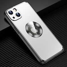 Handyhülle Hülle Luxus Aluminium Metall und Silikon Rahmen Tasche mit Mag-Safe Magnetic Magnetisch JL2 für Apple iPhone 14 Silber