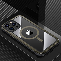 Handyhülle Hülle Luxus Aluminium Metall und Silikon Rahmen Tasche mit Mag-Safe Magnetic Magnetisch QC1 für Apple iPhone 14 Pro Max Schwarz