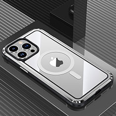 Handyhülle Hülle Luxus Aluminium Metall und Silikon Rahmen Tasche mit Mag-Safe Magnetic Magnetisch QC1 für Apple iPhone 14 Pro Max Silber
