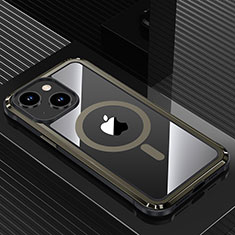 Handyhülle Hülle Luxus Aluminium Metall und Silikon Rahmen Tasche mit Mag-Safe Magnetic Magnetisch QC1 für Apple iPhone 14 Schwarz