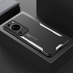 Handyhülle Hülle Luxus Aluminium Metall und Silikon Rahmen Tasche PB1 für Huawei P60 Silber