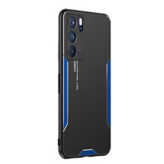 Handyhülle Hülle Luxus Aluminium Metall und Silikon Rahmen Tasche PB1 für Oppo Reno6 Pro 5G India Blau