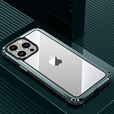 Handyhülle Hülle Luxus Aluminium Metall und Silikon Rahmen Tasche QC1 für Apple iPhone 14 Pro Max Cyan