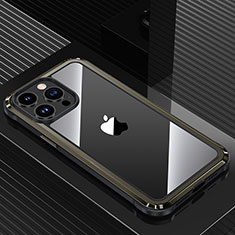 Handyhülle Hülle Luxus Aluminium Metall und Silikon Rahmen Tasche QC1 für Apple iPhone 14 Pro Max Schwarz