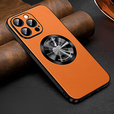 Handyhülle Hülle Luxus Leder Schutzhülle mit Mag-Safe Magnetic Magnetisch LD2 für Apple iPhone 13 Pro Orange