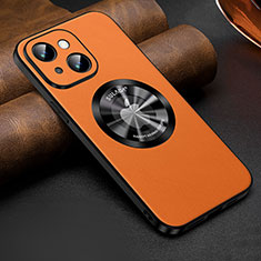 Handyhülle Hülle Luxus Leder Schutzhülle mit Mag-Safe Magnetic Magnetisch LD2 für Apple iPhone 15 Orange