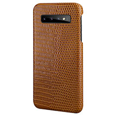 Handyhülle Hülle Luxus Leder Schutzhülle P02 für Samsung Galaxy S10 Braun