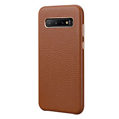 Handyhülle Hülle Luxus Leder Schutzhülle P03 für Samsung Galaxy S10 Plus Braun