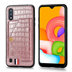 Handyhülle Hülle Luxus Leder Schutzhülle S01D für Samsung Galaxy A01 SM-A015 Rosegold