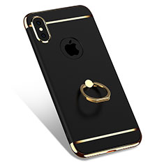 Handyhülle Hülle Luxus Metall Rahmen und Kunststoff mit Fingerring Ständer F02 für Apple iPhone X Schwarz