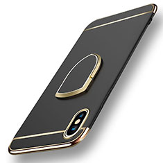 Handyhülle Hülle Luxus Metall Rahmen und Kunststoff mit Fingerring Ständer F05 für Apple iPhone X Schwarz