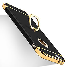 Handyhülle Hülle Luxus Metall Rahmen und Kunststoff mit Fingerring Ständer für Apple iPhone SE Schwarz