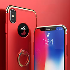 Handyhülle Hülle Luxus Metall Rahmen und Kunststoff mit Fingerring Ständer für Apple iPhone X Rot