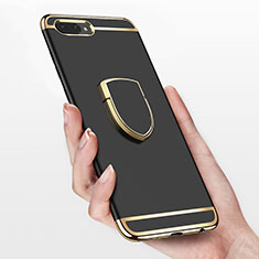 Handyhülle Hülle Luxus Metall Rahmen und Kunststoff mit Fingerring Ständer für Huawei Honor 10 Schwarz
