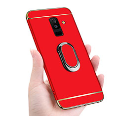 Handyhülle Hülle Luxus Metall Rahmen und Kunststoff mit Magnetisch Fingerring Ständer für Samsung Galaxy A6 Plus Rot