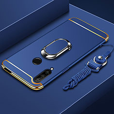 Handyhülle Hülle Luxus Metall Rahmen und Kunststoff Schutzhülle Hartschalen Tasche mit Fingerring Ständer A01 für Huawei Enjoy 10 Plus Blau