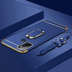 Handyhülle Hülle Luxus Metall Rahmen und Kunststoff Schutzhülle Hartschalen Tasche mit Fingerring Ständer A01 für Oppo A11s Blau
