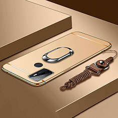 Handyhülle Hülle Luxus Metall Rahmen und Kunststoff Schutzhülle Hartschalen Tasche mit Fingerring Ständer A01 für Oppo A11s Gold