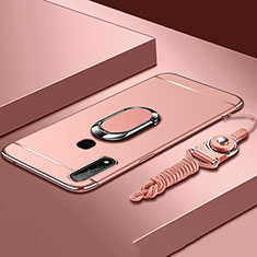 Handyhülle Hülle Luxus Metall Rahmen und Kunststoff Schutzhülle Hartschalen Tasche mit Fingerring Ständer A01 für Oppo A31 Rosegold