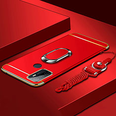 Handyhülle Hülle Luxus Metall Rahmen und Kunststoff Schutzhülle Hartschalen Tasche mit Fingerring Ständer A01 für Oppo A32 Rot